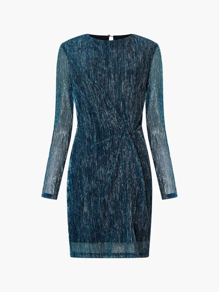 French Connection Tamy Lurex Long Sleeve Fitted Mini Dress Teal Woman Dresses