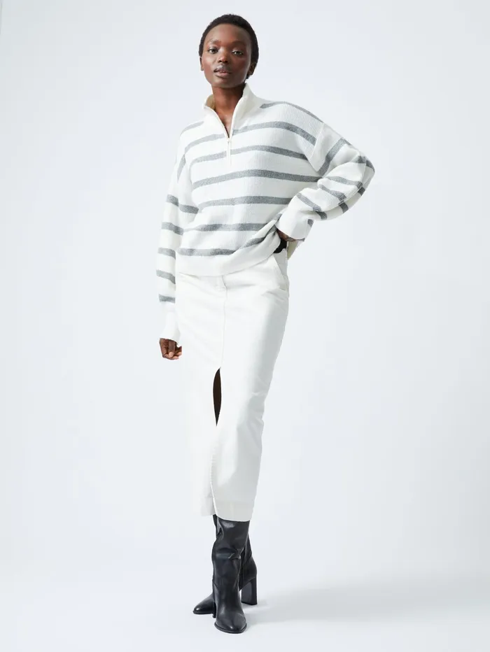 French Connection Vhari Recycled Stripe Half Zip Jumper Summer WhiteMid Grey Melange Woman Jumpers and Cardigans