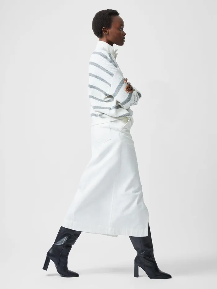 French Connection Vhari Recycled Stripe Half Zip Jumper Summer WhiteMid Grey Melange Woman Jumpers and Cardigans