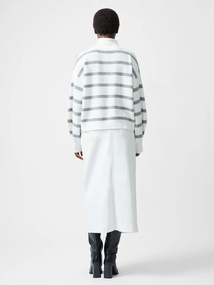 French Connection Vhari Recycled Stripe Half Zip Jumper Summer WhiteMid Grey Melange Woman Jumpers and Cardigans
