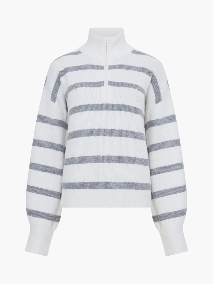 French Connection Vhari Recycled Stripe Half Zip Jumper Summer WhiteMid Grey Melange Woman Jumpers and Cardigans