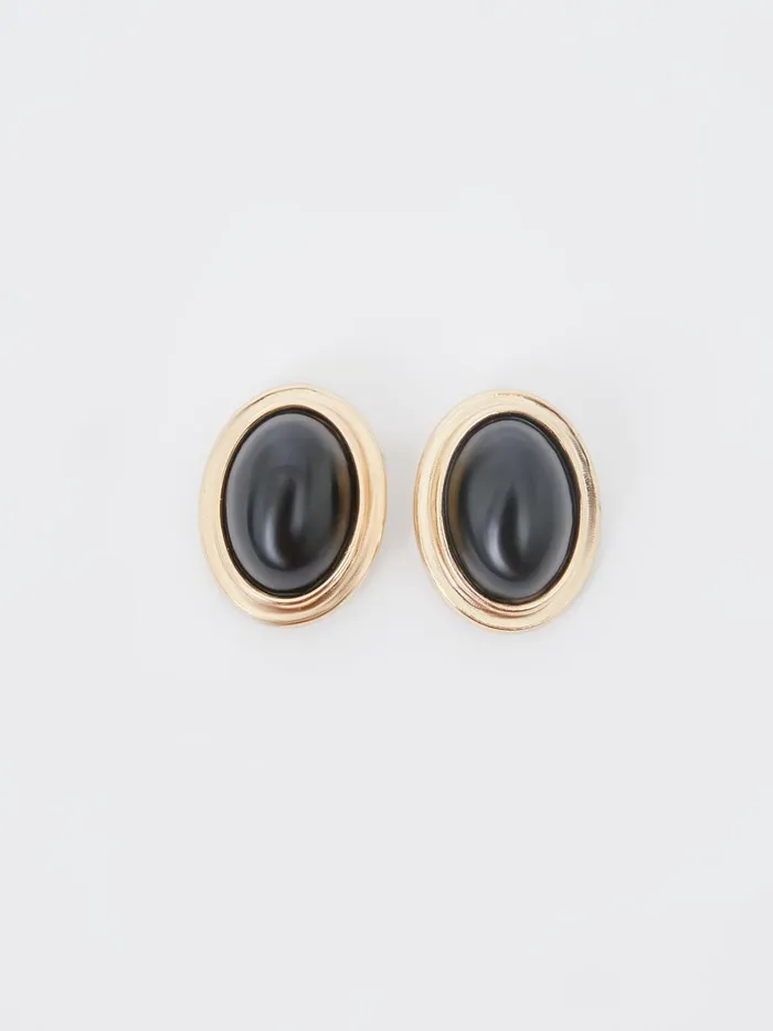 French Connection Vintage Look Oval Studs GoldBlack Woman Jewellery