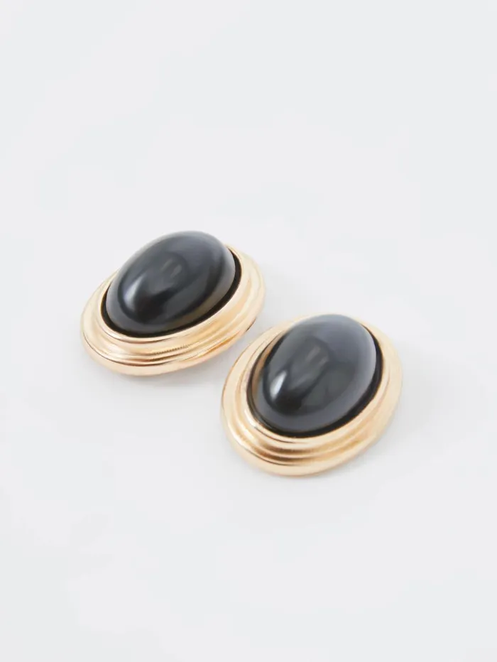 French Connection Vintage Look Oval Studs GoldBlack Woman Jewellery