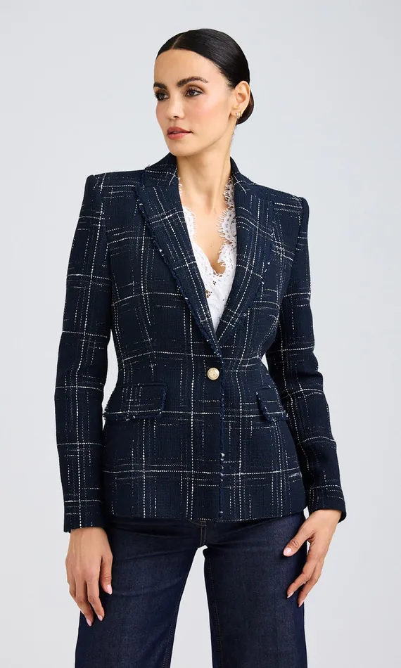 Generation Love Clothing Aimee Windowpane Tweed Blazer Navywhite Women Blazers and Jackets