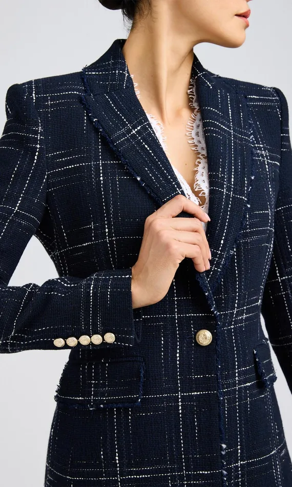 Generation Love Clothing Aimee Windowpane Tweed Blazer Navywhite Women Blazers and Jackets