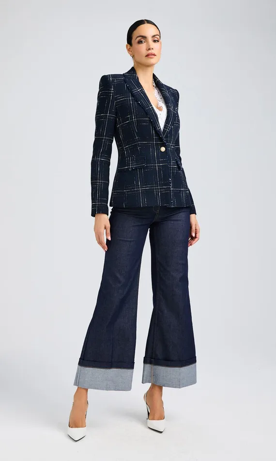 Generation Love Clothing Aimee Windowpane Tweed Blazer Navywhite Women Blazers and Jackets