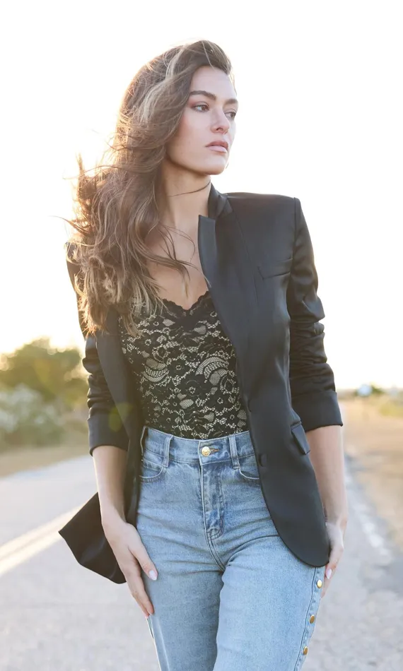 Generation Love Clothing Drea Satin Blazer Black Women Blazers and Jackets