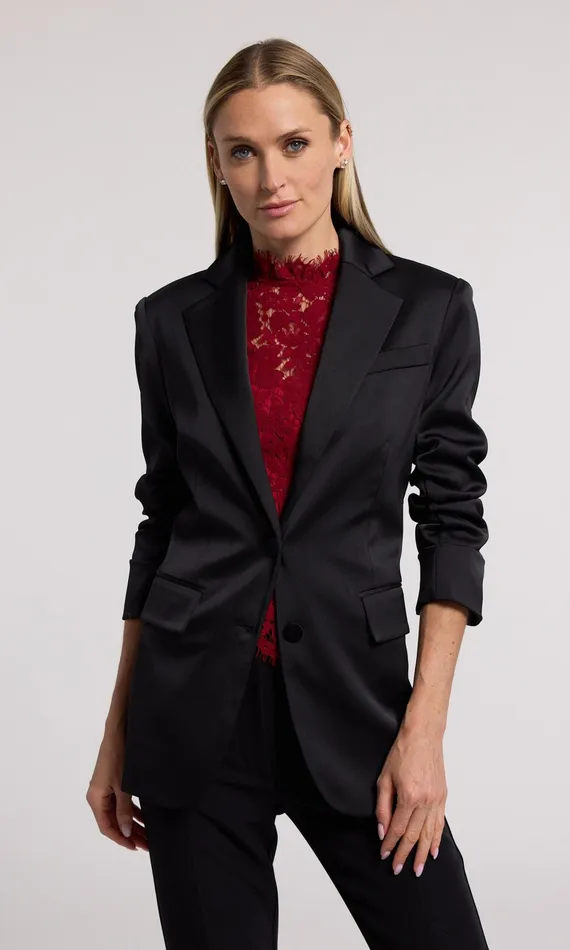 Generation Love Clothing Drea Satin Blazer Black Women Blazers and Jackets