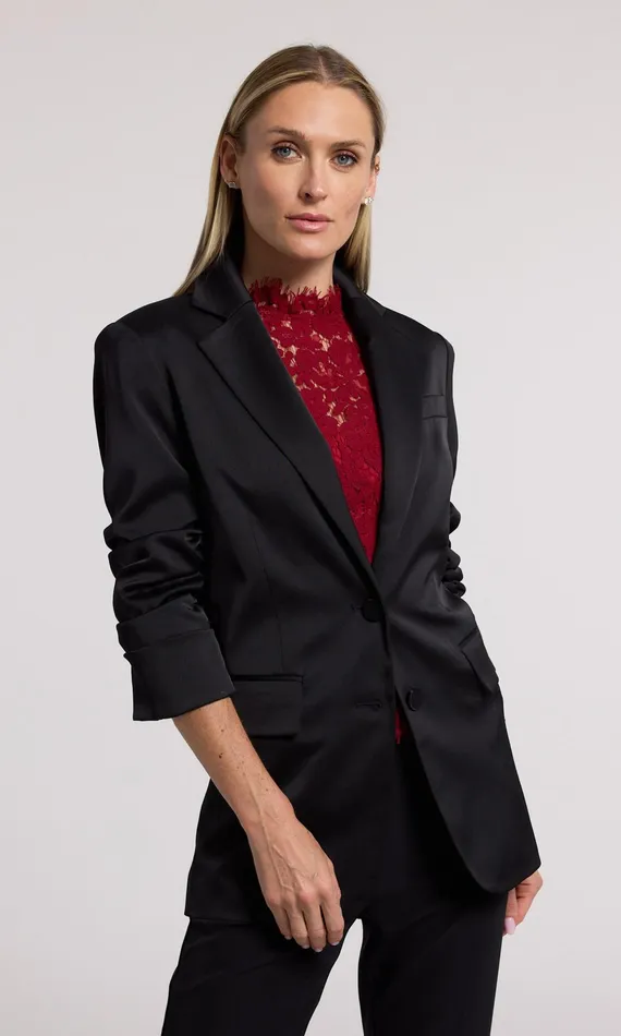 Generation Love Clothing Drea Satin Blazer Black Women Blazers and Jackets
