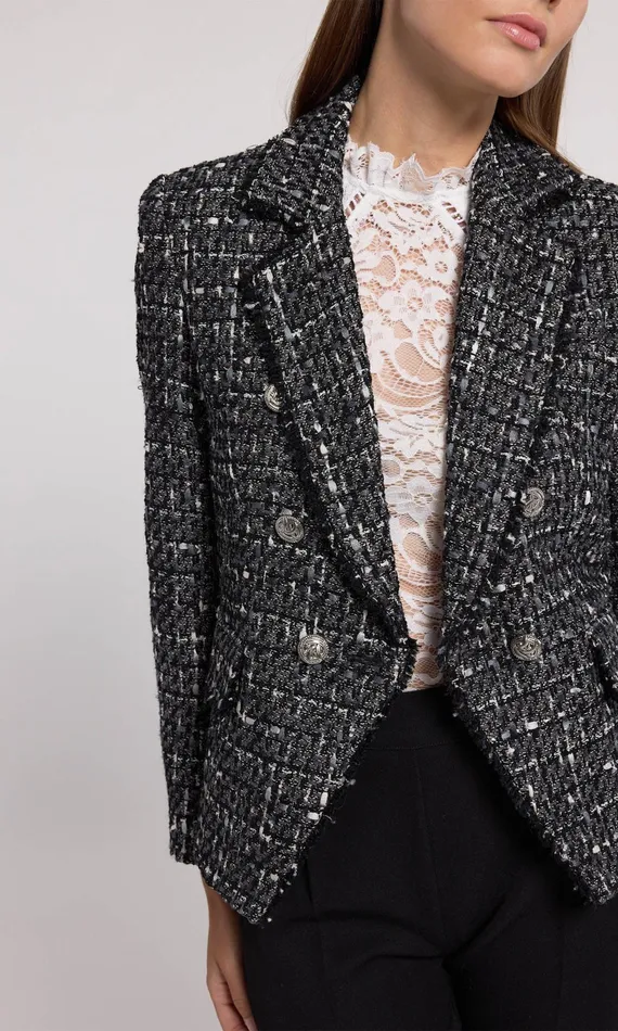 Generation Love Clothing Eliza Tweed Blazer Grey Multi Women Blazers and Jackets