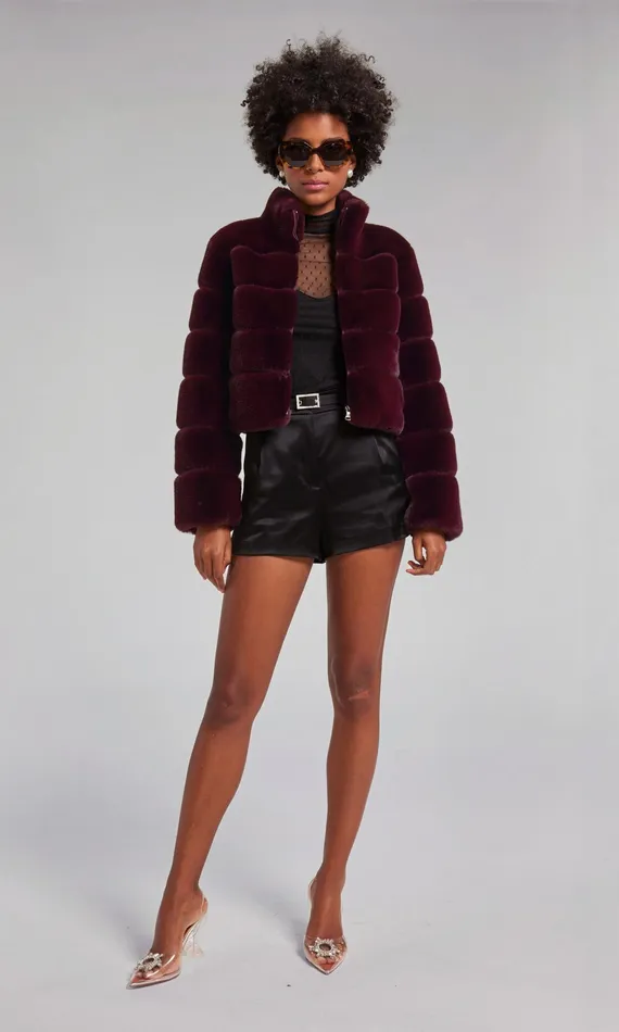 Generation Love Clothing Tala Faux Fur Bomber Malbec Women Outerwear