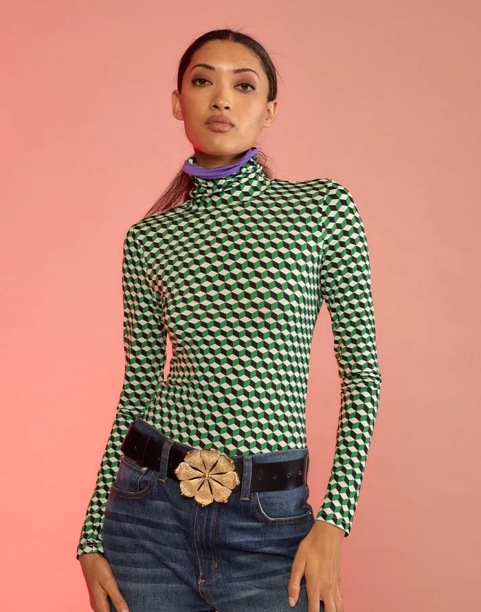 Geometric Turtleneck 8211 Grnmt Women Cynthia Rowley Tops