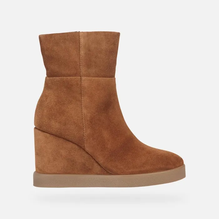 Geox Ankle Boots ELIDEA WEDGE Ankle Boots With Wedge Camel Woman Geox Dark Camel 8211 Woman