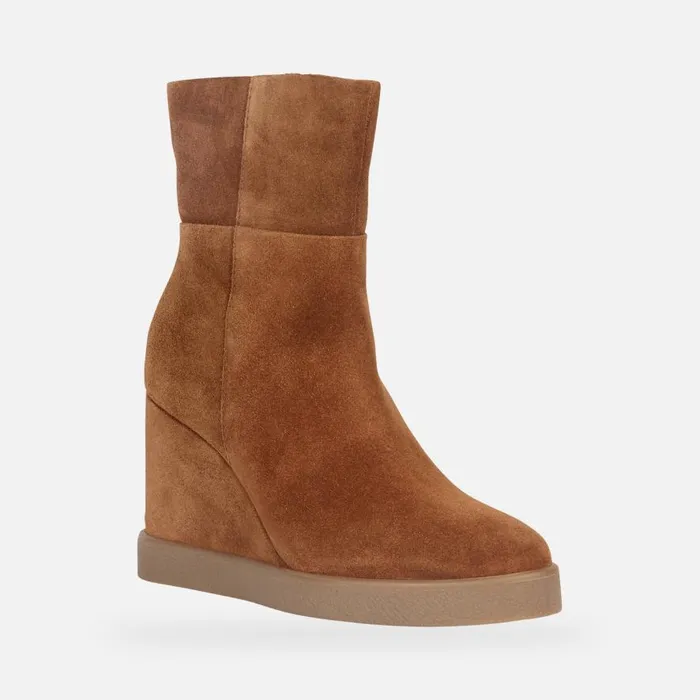 Geox Ankle Boots ELIDEA WEDGE Ankle Boots With Wedge Camel Woman Geox Dark Camel 8211 Woman