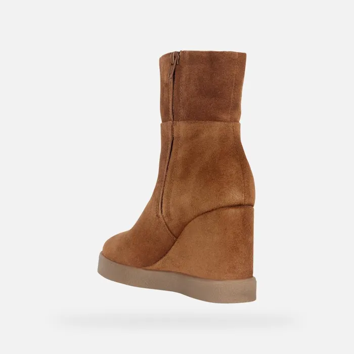 Geox Ankle Boots ELIDEA WEDGE Ankle Boots With Wedge Camel Woman Geox Dark Camel 8211 Woman