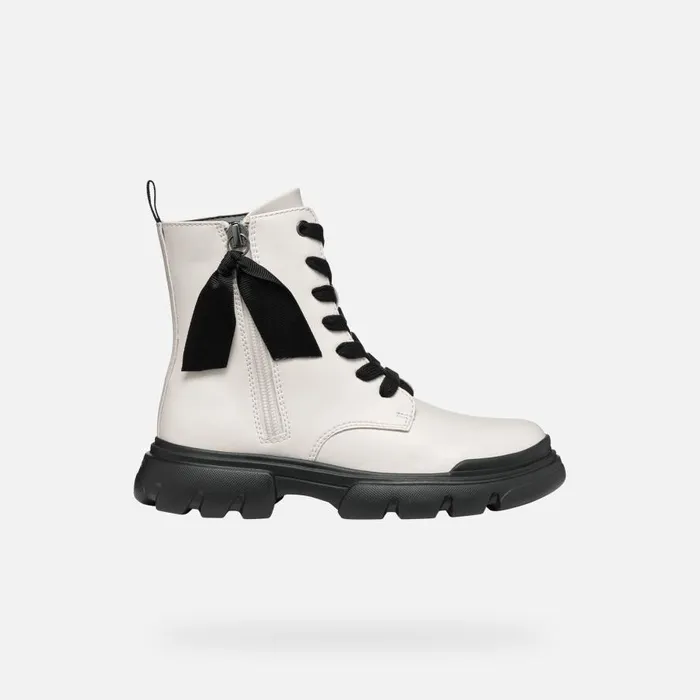 Geox Ankle Boots JUNETTE GIRL Light IvoryBlack Combat Boots Light Ivoryblack 8211 Kids