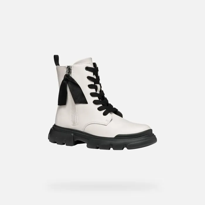 Geox Ankle Boots JUNETTE GIRL Light IvoryBlack Combat Boots Light Ivoryblack 8211 Kids