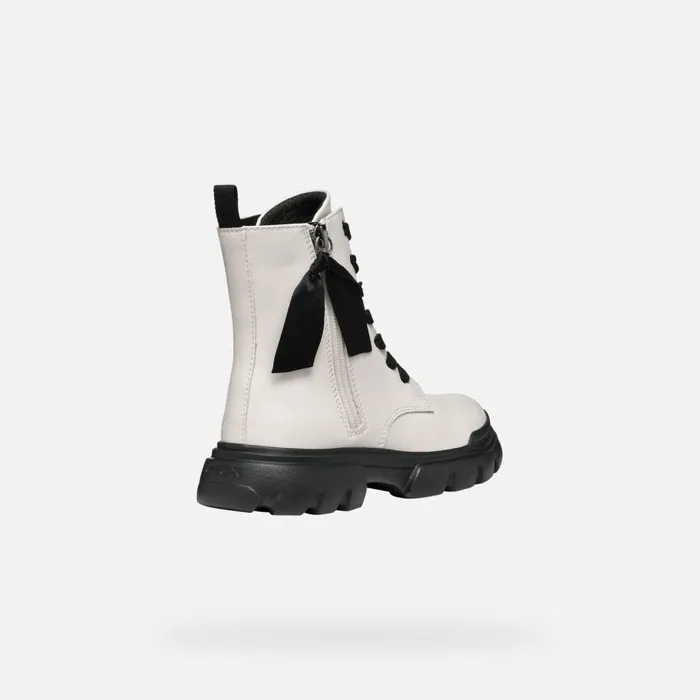 Geox Ankle Boots JUNETTE GIRL Light IvoryBlack Combat Boots Light Ivoryblack 8211 Kids