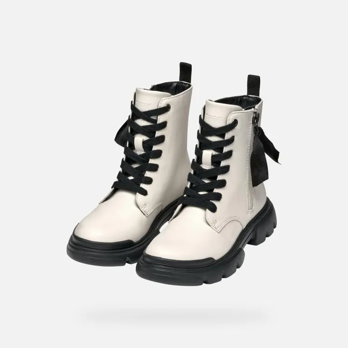 Geox Ankle Boots JUNETTE GIRL Light IvoryBlack Combat Boots Light Ivoryblack 8211 Kids