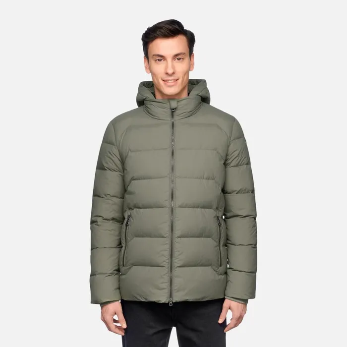 Geox Down Jackets ELVER MAN Light Olive Green Short Down Jacket Light Olive Green 8211 Man