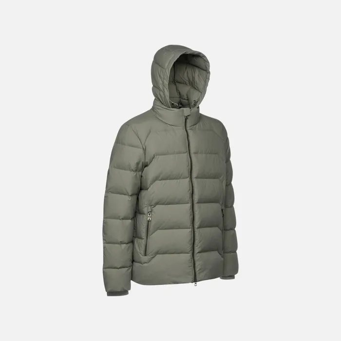Geox Down Jackets ELVER MAN Light Olive Green Short Down Jacket Light Olive Green 8211 Man