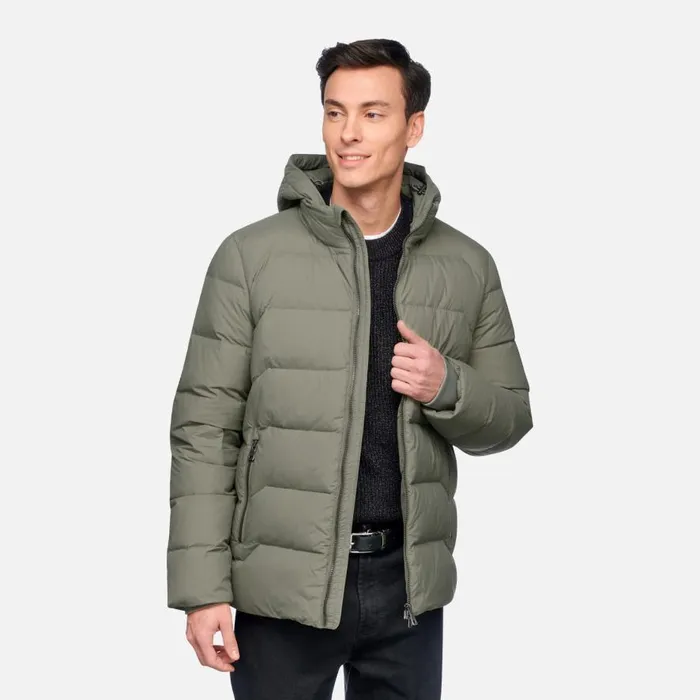 Geox Down Jackets ELVER MAN Light Olive Green Short Down Jacket Light Olive Green 8211 Man