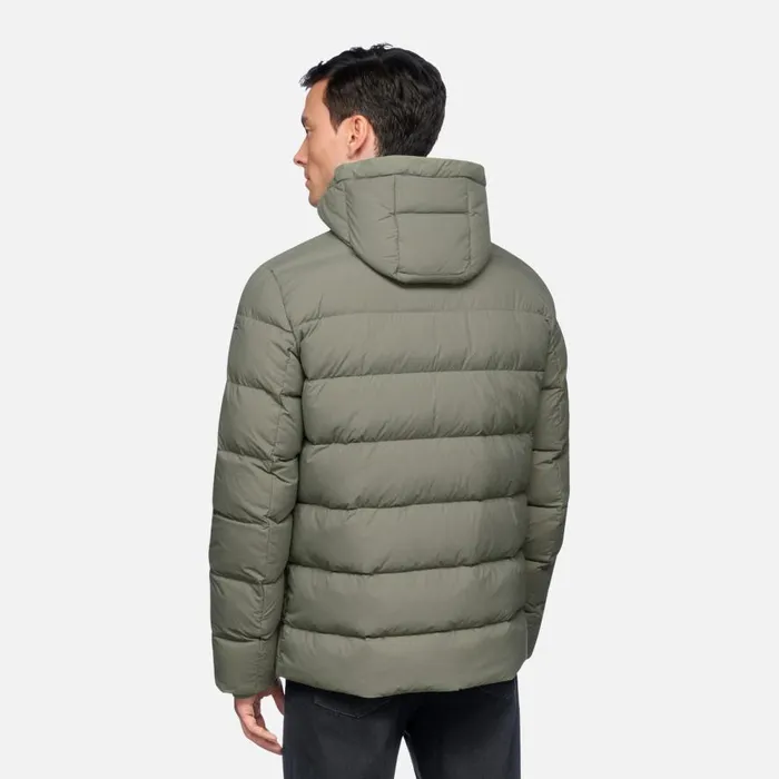 Geox Down Jackets ELVER MAN Light Olive Green Short Down Jacket Light Olive Green 8211 Man
