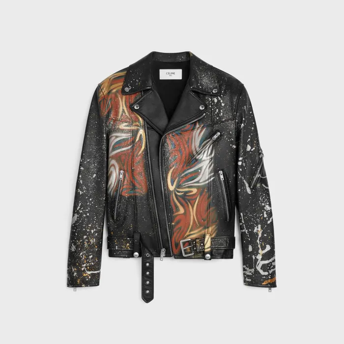 HandPainted Biker Jacket In Calfskin Black Multicolor Men CELINE LEATHER