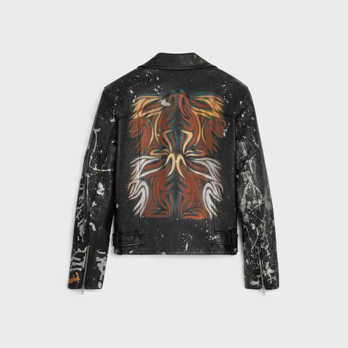 HandPainted Biker Jacket In Calfskin Black Multicolor Men CELINE LEATHER