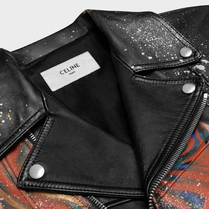 HandPainted Biker Jacket In Calfskin Black Multicolor Men CELINE LEATHER
