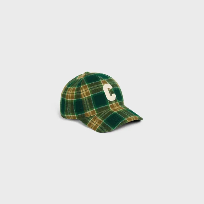 Initial Snapback Cap In Checked Wool Vertkakicraie Men CELINE HATS AND SOFT ACCESSORIES Initial Snapback Cap In Checked Wool Vertkakicraie Men CELINE HATS AND SOFT ACCESSORIES