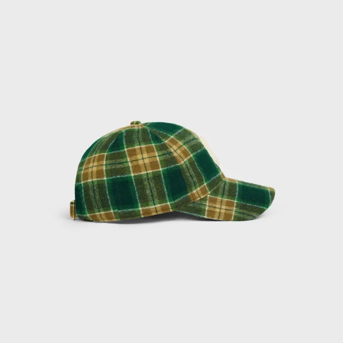 Initial Snapback Cap In Checked Wool Vertkakicraie Men CELINE HATS AND SOFT ACCESSORIES