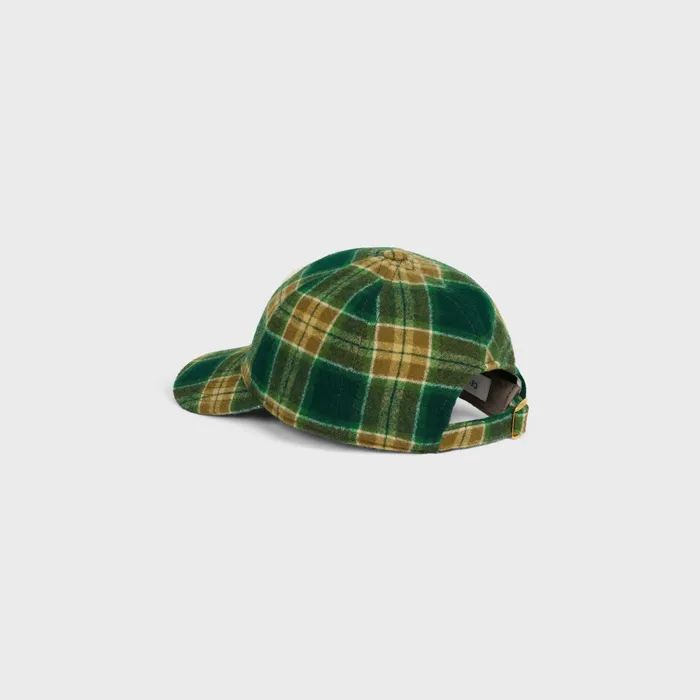 Initial Snapback Cap In Checked Wool Vertkakicraie Men CELINE HATS AND SOFT ACCESSORIES
