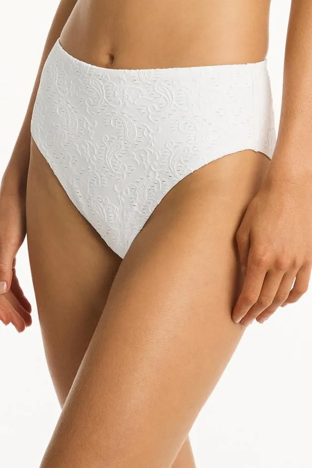 Interlace Retro High Waist Pant Interlace White Women Sea Level Bottoms