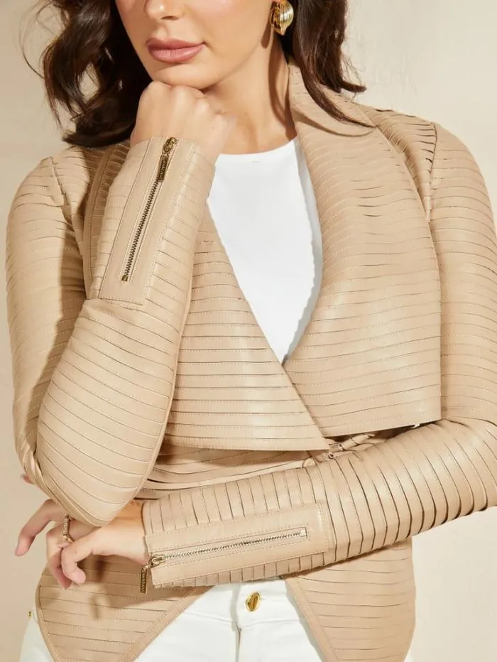 Jackets Women Marciano Shayna Drape Leather Jacket Sheer Fancy Jackets Women Marciano Shayna Drape Leather Jacket Sheer Fancy