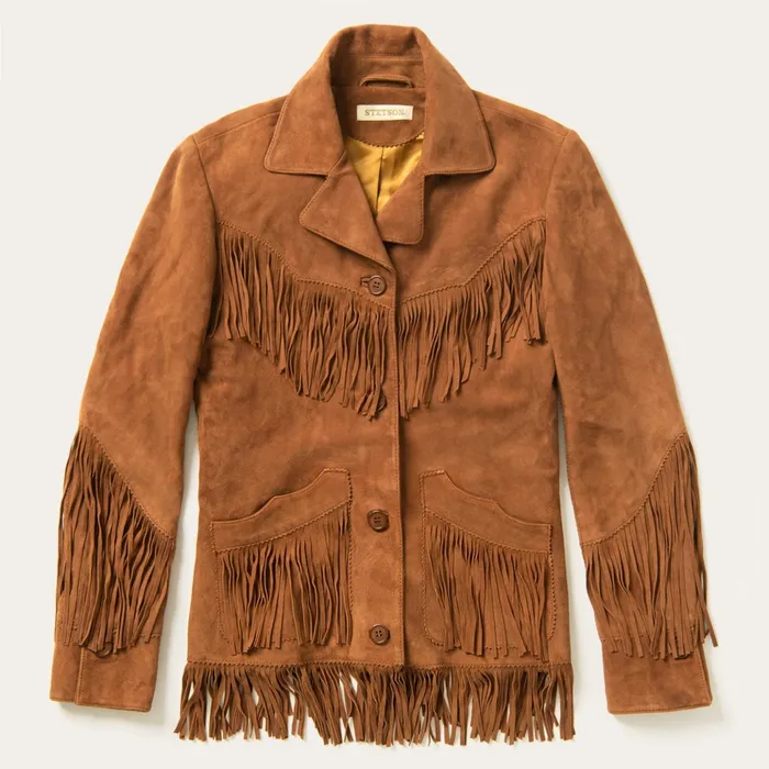 Jackets Women Stetson Lamb Suede Fringed Jacket Brown