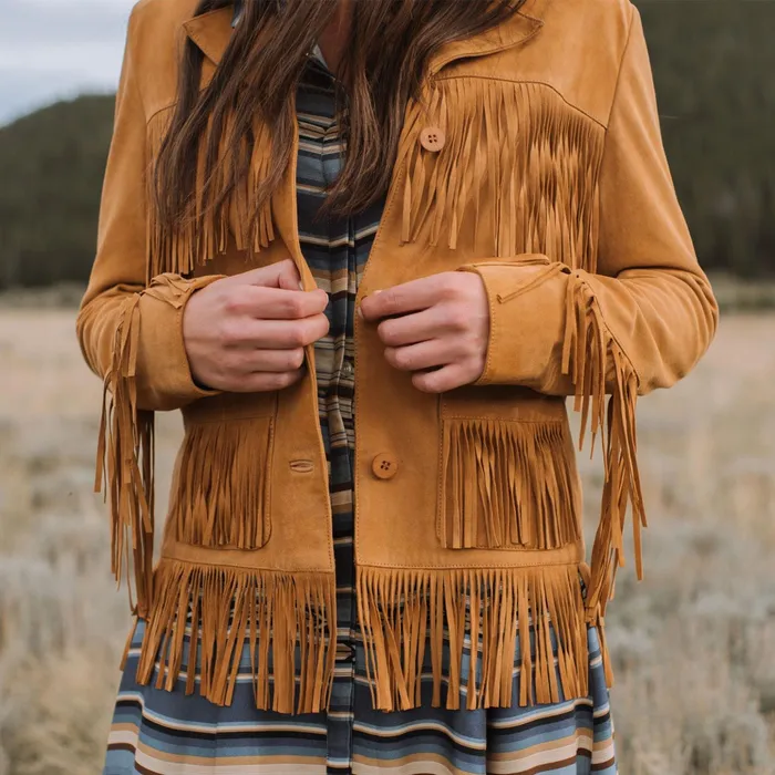 Jackets Women Stetson Lamb Suede Fringed Jacket Brown
