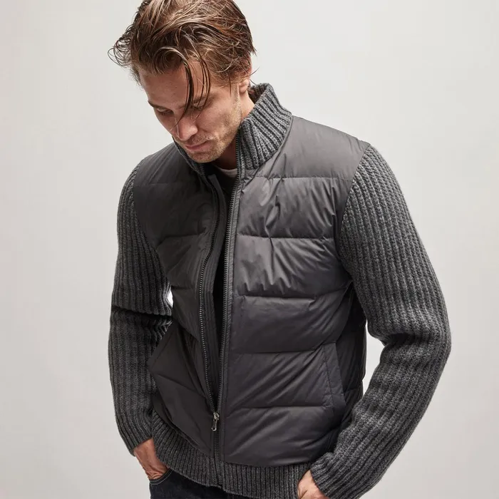 James Perse JacketsOuterwear Mixed Media Zip Front Jacket Carbon 8211 Men