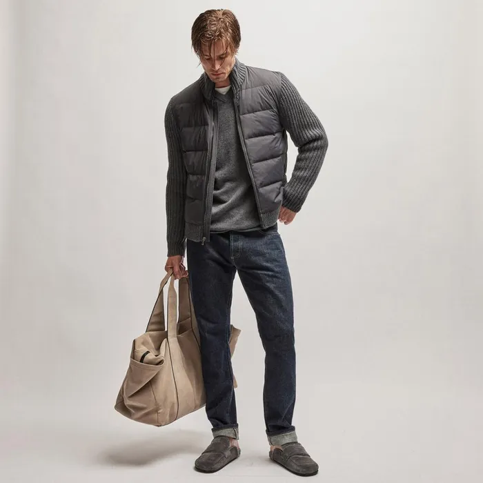 James Perse JacketsOuterwear Mixed Media Zip Front Jacket Carbon 8211 Men