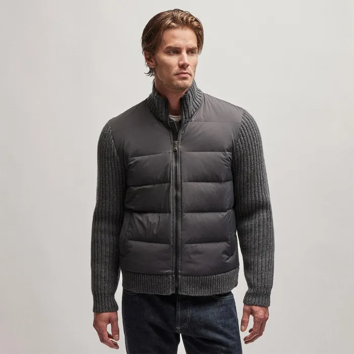 James Perse JacketsOuterwear Mixed Media Zip Front Jacket Carbon 8211 Men