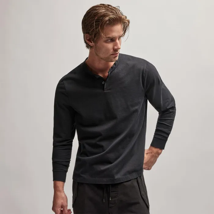James Perse PolosNovelty Tops Heavy Luxe Jersey Henley Black 8211 Men