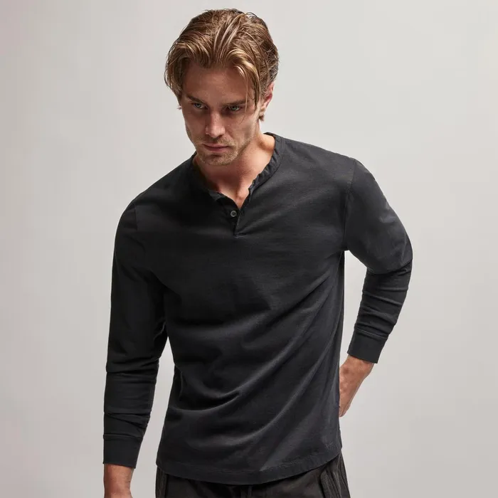 James Perse PolosNovelty Tops Heavy Luxe Jersey Henley Black 8211 Men