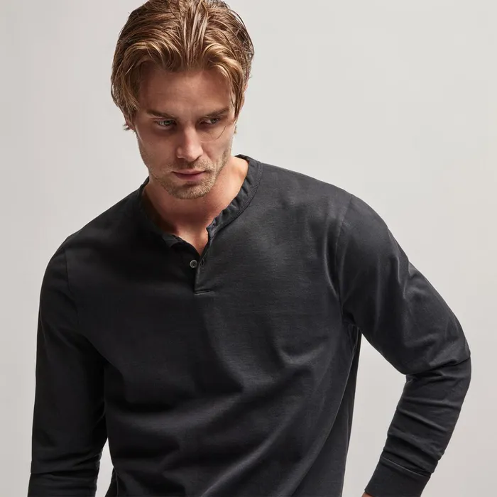 James Perse PolosNovelty Tops Heavy Luxe Jersey Henley Black 8211 Men