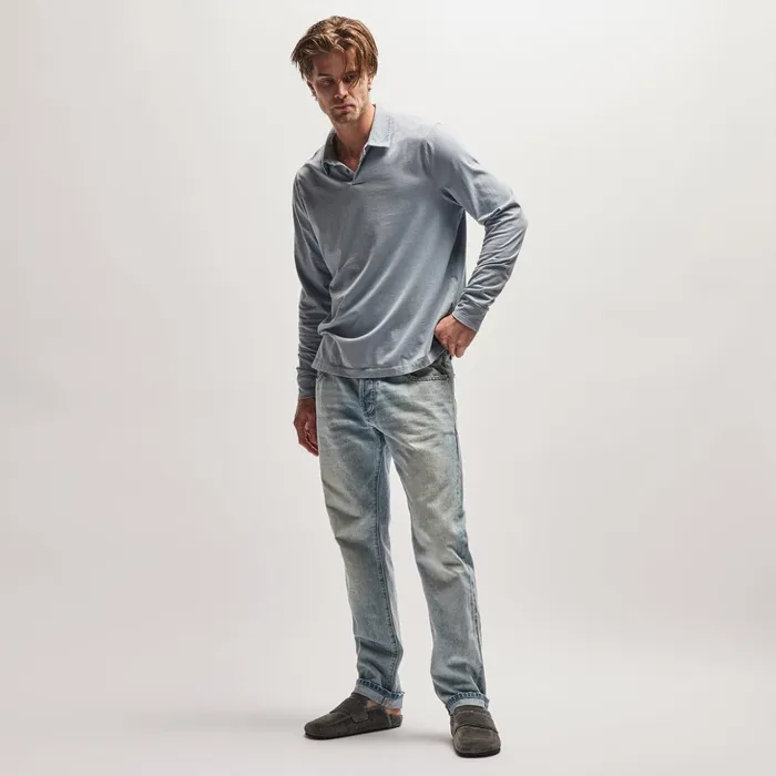 James Perse PolosNovelty Tops Heavy Luxe Jersey Long Sleeve Polo Bluestone 8211 Men