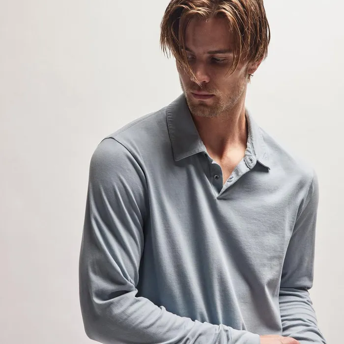 James Perse PolosNovelty Tops Heavy Luxe Jersey Long Sleeve Polo Bluestone 8211 Men