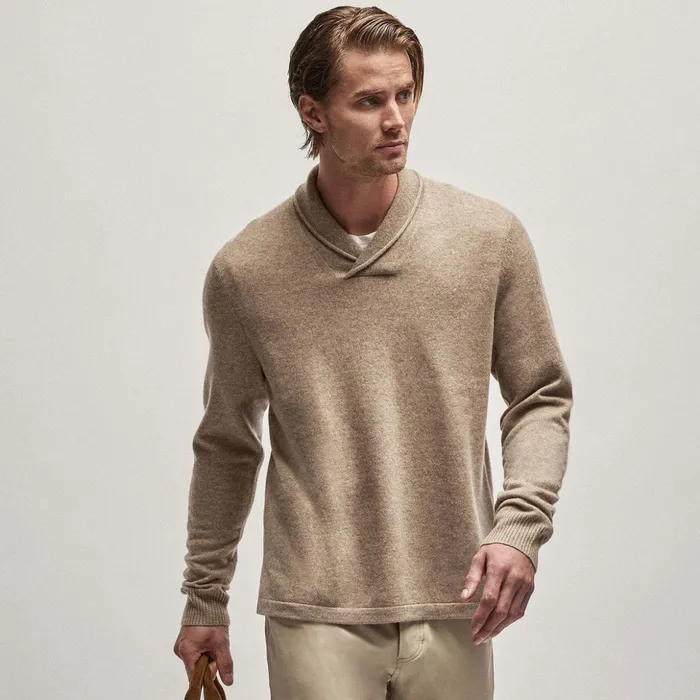 James Perse Sweaters Recycled Cashmere Shawl Collar Sweater Coyote 8211 Men