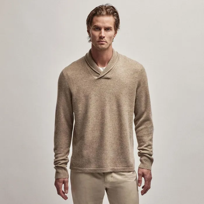 James Perse Sweaters Recycled Cashmere Shawl Collar Sweater Coyote 8211 Men