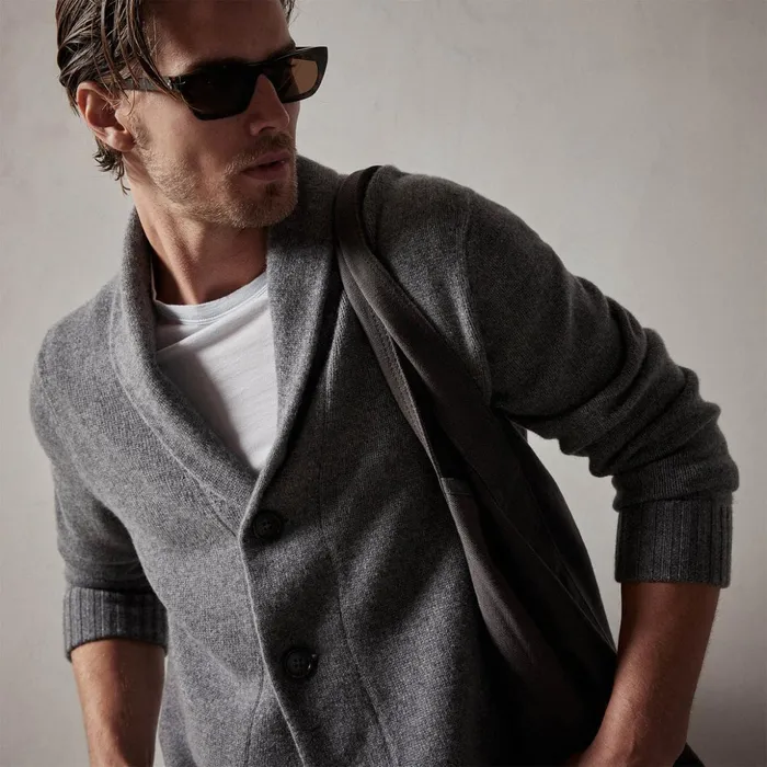 James Perse Sweaters Shawl Collar Button Up Cardigan Grey Felt 8211 Men