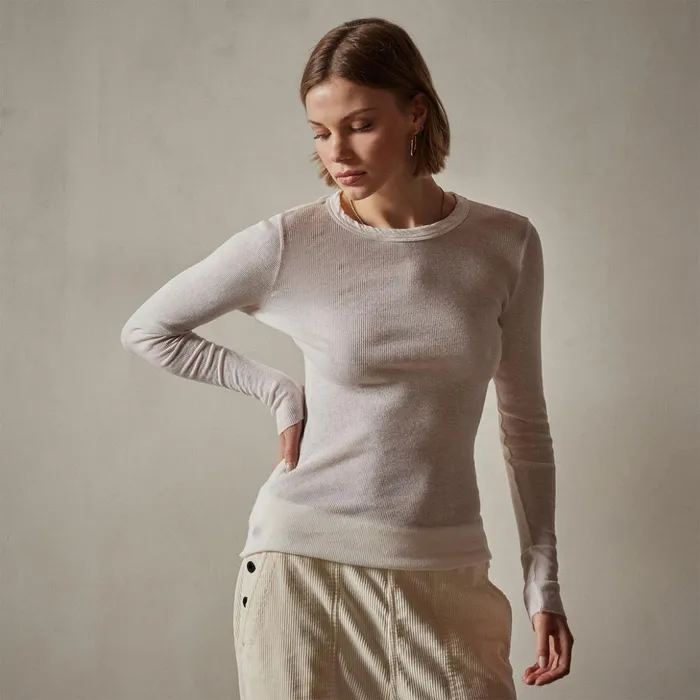James Perse TShirts Cotton Cashmere Blend Ribbed Long Sleeve Crew Ivory 8211 Women James Perse TShirts Cotton Cashmere Blend Ribbed Long Sleeve Crew Ivory 8211 Women