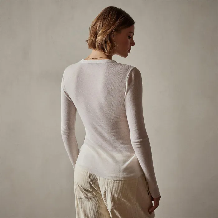 James Perse TShirts Cotton Cashmere Blend Ribbed Long Sleeve Crew Ivory 8211 Women